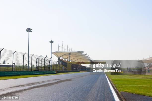Circuit detail and DHL trackside branding during previews ahead of the F1 Grand Prix of China at Shanghai International Circuit on April 18, 2024 in...