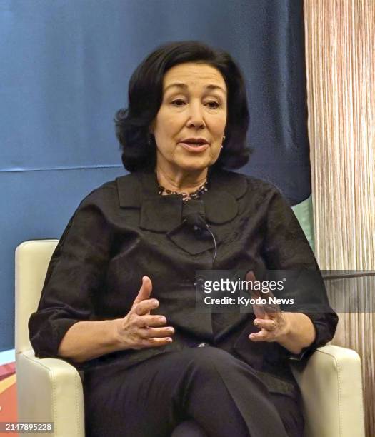 Firm Oracle Corp. CEO Safra Catz holds a press conference in Tokyo on April 18, 2024. She said the Japanese unit of Oracle Corp. Will invest $8...