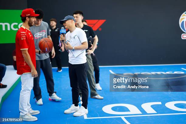 Pierre Gasly, Alpine F1 Team, plays basketball in the Paddock during previews ahead of the F1 Grand Prix of China at Shanghai International Circuit...