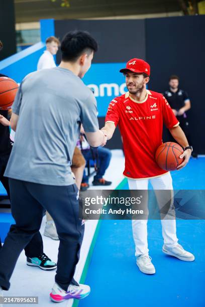 Pierre Gasly, Alpine F1 Team, plays basketball in the Paddock during previews ahead of the F1 Grand Prix of China at Shanghai International Circuit...