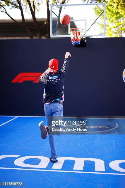 Esteban Ocon, Alpine F1 Team, plays basketball in the Paddock during previews ahead of the F1 Grand Prix of China at Shanghai International Circuit...