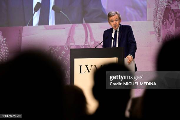 French world's top luxury group LVMH CEO Bernard Arnault addresses the group's general meeting in Paris on April 18, 2024. LVMH said on April 16 that...