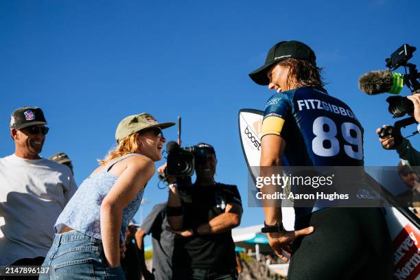 Sally Fitzgibbons of Australia after surfing in Heat 7 of the Round of 16 at the Western Australia Margaret River Pro on April 18, 2024 at Margaret...