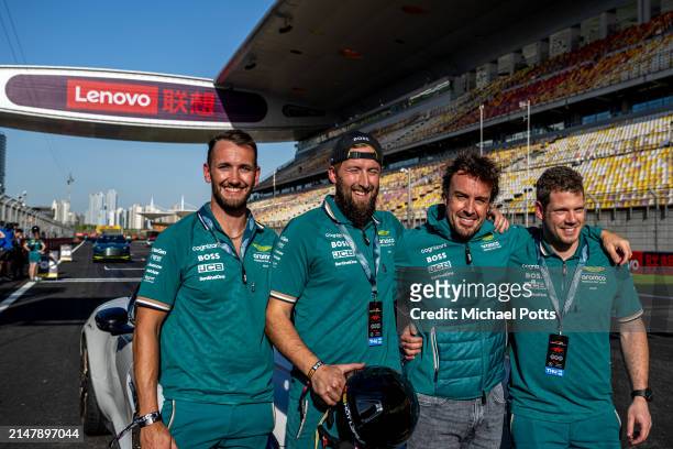 Fernando Alonso, Aston Martin F1 Team, and teammates for Pirelli hot laps during previews ahead of the F1 Grand Prix of China at Shanghai...