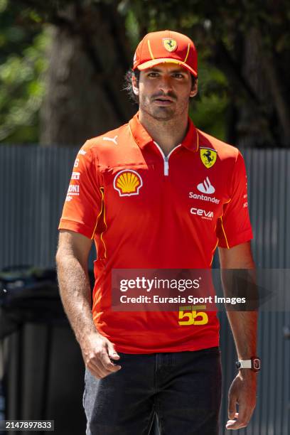 Carlos Sainz of Spain and Ferrari reacts during previews ahead of the F1 Grand Prix of China at Shanghai International Circuit on April 18, 2024 in...