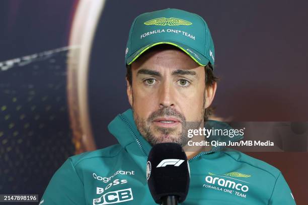 Fernando Alonso of Spain and Aston Martin Aramco F1 Team during previews ahead of the F1 Grand Prix of China at Shanghai International Circuit on...