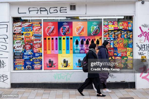 Vape shop selling special offer vaping products inclucing e-cigartettes, vape juice and disposable vape pens on 17th April 2024 in Birmingham, United...