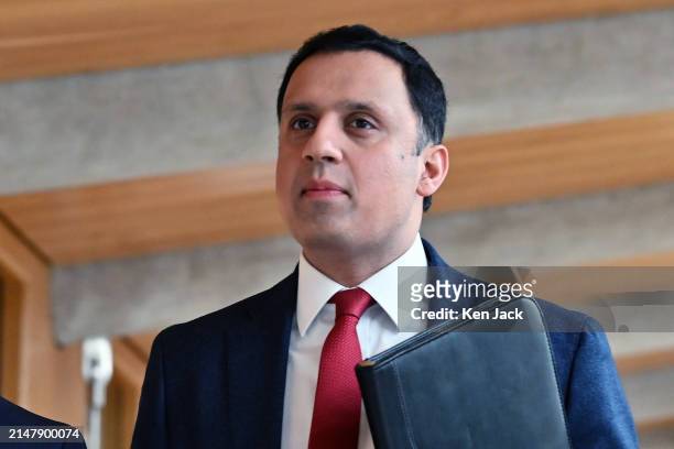 Scottish Labour leader Anas Sarwar on the way to First Minister's Questions in the Scottish Parliament, on April 18, 2024 in Edinburgh, Scotland.