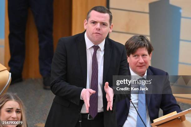 Scottish Conservative leader Douglas Ross during First Minister's Questions in the Scottish Parliament, on April 18, 2024 in Edinburgh, Scotland.