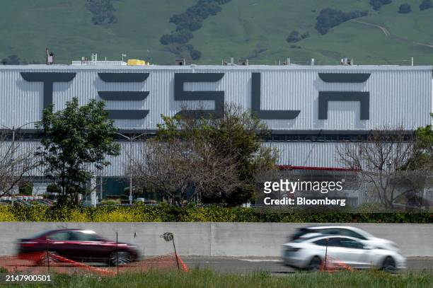 The Tesla assembly plant in Fremont, California, US, on Wednesday, April 17, 2024. Tesla Inc. Is slashing headcount by more than 10%, part of a...