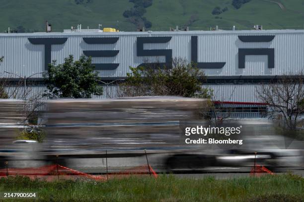 The Tesla assembly plant in Fremont, California, US, on Wednesday, April 17, 2024. Tesla Inc. Is slashing headcount by more than 10%, part of a...