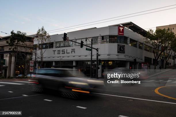 Tesla store in San Francisco, California, US, on Wednesday, April 17, 2024. Tesla Inc. Is slashing headcount by more than 10%, part of a global...