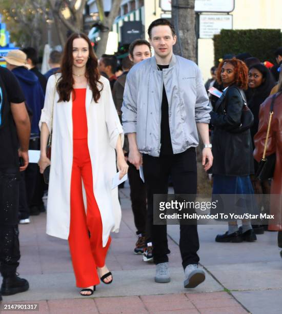 Mark O'Brien and Elyse Lavesque are seen on April 17, 2024 in Los Angeles, California.