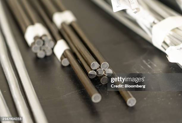 Pieces of carbon fiber and aluminum for testing at the TS Conductor Corp. Production facility in Huntington Beach, California, US, on Wednesday,...