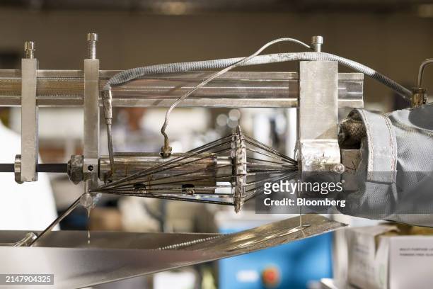 Carbon fibers are joined during the pultrusion process at the TS Conductor Corp. Production facility in Huntington Beach, California, US, on...