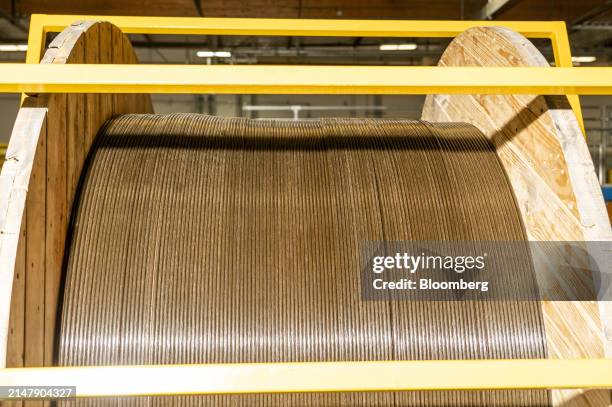 Roll of carbon fiber wires after the pultrusion process at the TS Conductor Corp. Production facility in Huntington Beach, California, US, on...