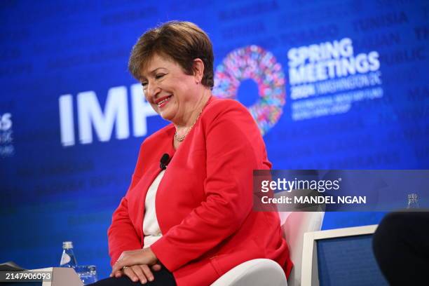 Managing Director of the IMF Kristalina Georgieva speaks during a "Debate on the Global Economy" during the IMF-World Bank Group spring meetings at...