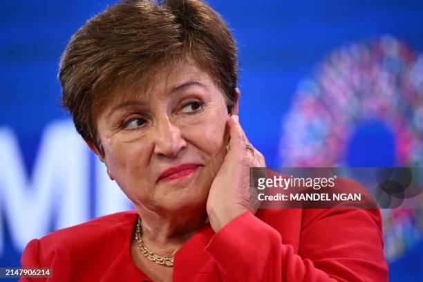 Managing Director of the IMF Kristalina Georgieva speaks during a "Debate on the Global Economy" during the IMF-World Bank Group spring meetings at...