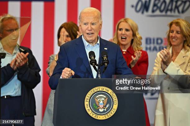 President Joe Biden speaks during a campaign event at Martin Luther King Recreation Center on April 18, 2024 in Philadelphia, Pennsylvania. U.S....