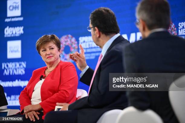 Managing Director of the IMF Kristalina Georgieva listens during a "Debate on the Global Economy" during the IMF-World Bank Group spring meetings at...