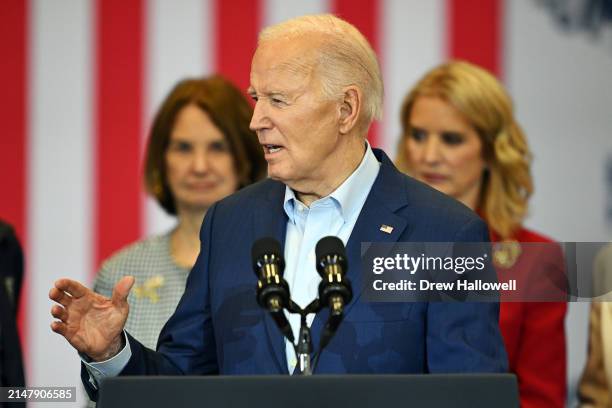 President Joe Biden speaks during a campaign event at Martin Luther King Recreation Center on April 18, 2024 in Philadelphia, Pennsylvania. U.S....