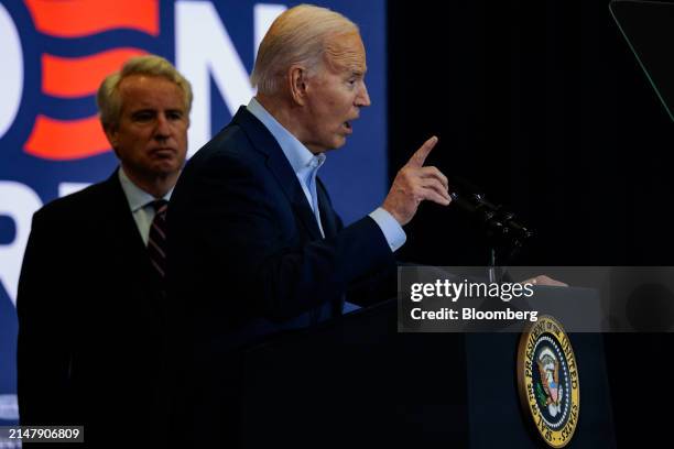 President Joe Biden speaks during a campaign event at the Martin Luther King Recreation Center in Philadelphia, Pennsylvania, US, on Thursday, April...