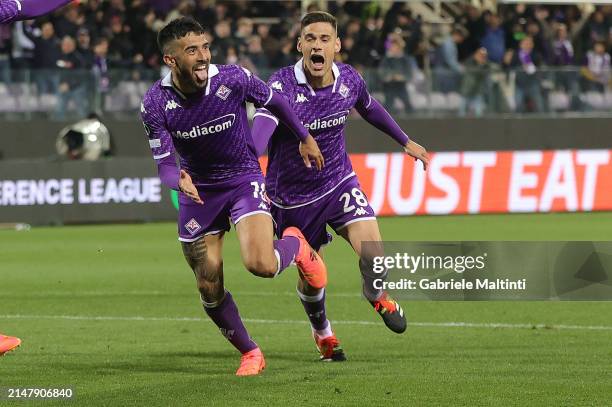 Nicolás Iván González of ACF Fiorentina celebrates after scoring a goal during the UEFA Europa Conference League 2023/24 Quarter-final second leg...
