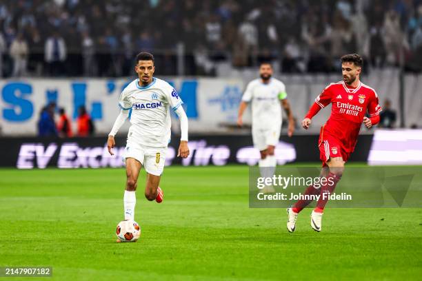 Azzedine OUNAHI of Marseille and Rafa SILVA of Benfica during the UEFA Europa League Quarter-finals match between Marseille and Benfica at Oragne...