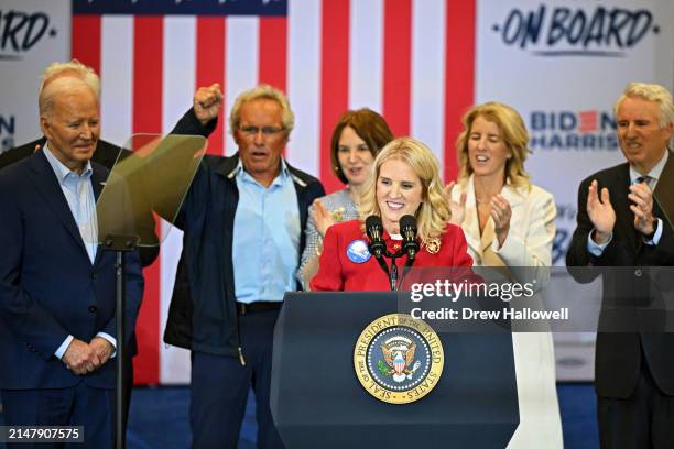 Kerry Kennedy speaks during a campaign event for U.S. President Joe Biden at Martin Luther King Recreation Center on April 18, 2024 in Philadelphia,...