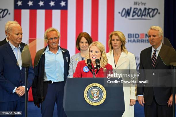 Kerry Kennedy speaks during a campaign event for U.S. President Joe Biden at Martin Luther King Recreation Center on April 18, 2024 in Philadelphia,...