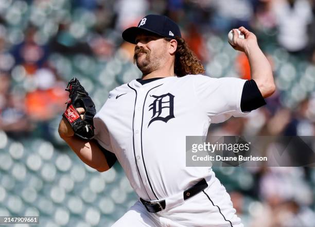 Andrew Chafin of the Detroit Tigers pitches against the Texas Rangers during the ninth inning at Comerica Park on April 18, 2024 in Detroit, Michigan.