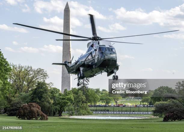 President Joe Biden walks on the South Lawn of the White House after arriving on Marine One in Washington, DC, US, on Thursday, April 18, 2024....