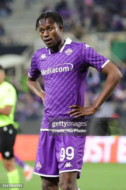 Christian Kouame is playing for ACF Fiorentina during the UEFA Europa Conference League 2023/24 quarter-final second leg match against FC Viktoria...