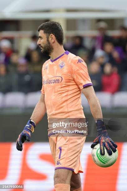 Pietro Terracciano of ACF Fiorentina is playing in the UEFA Europa Conference League 2023/24 quarter-final second leg match against FC Viktoria Plzen...