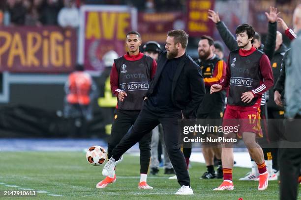 Daniele De Rossi head coach of AS Roma controls the ball during the UEFA Europa League 2023/24 Quarter-Final second leg match between AS Roma and AC...