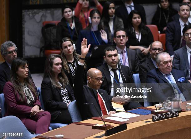 Deputy Ambassador to the UN Robert Wood votes against a resolution allowing Palestinian UN membership at United Nations headquarters in New York, on...