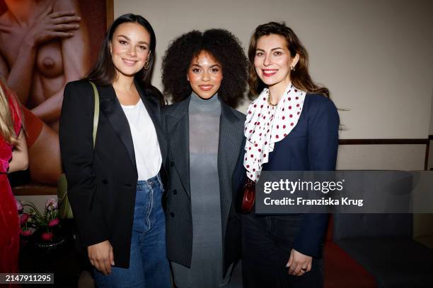 Janina Uhse, Aminata Belli and Masha Sedgwick during the Frauen 100 Dinner at The Grill Royal on April 18, 2024 in Berlin, Germany.