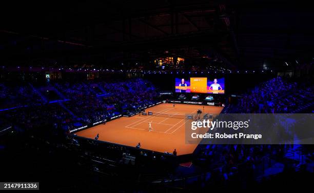 General View of the Porsche Arena during the second round on Day Four of the Porsche Tennis Grand Prix Stuttgart 2024 at Porsche Arena on April 18,...