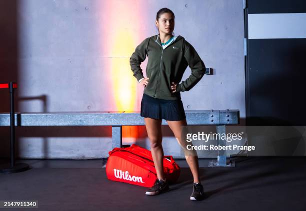 Emma Raducanu of Great Britain waits to step out onto center court to play against Linda Noskova of the Czech Republic in the second round on Day...