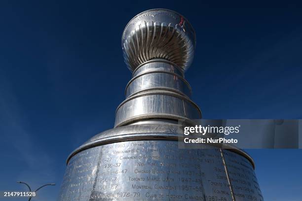 Giant replica of Stanley Cup, on April 17 in Edmonton, Alberta, Canada.