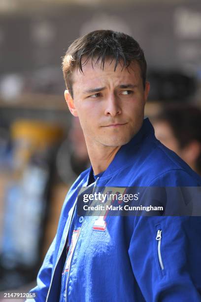 Jack Leiter of the Texas Rangers looks on from the dugout in his MLB debut game against the Detroit Tigers at Comerica Park on April 18, 2024 in...