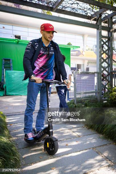 Esteban Ocon, Alpine F1 Team on a scooter in the paddock during previews ahead of the F1 Grand Prix of China at Shanghai International Circuit on...