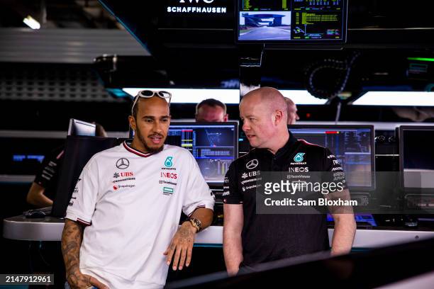 Sir Lewis Hamilton, Mercedes-AMG F1 Team in the garage during previews ahead of the F1 Grand Prix of China at Shanghai International Circuit on April...