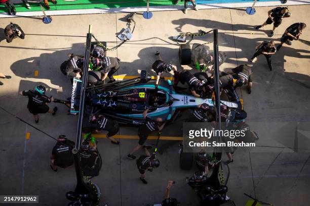 Pit Stop practice using the car of Sir Lewis Hamilton, Mercedes F1 W15 during previews ahead of the F1 Grand Prix of China at Shanghai International...