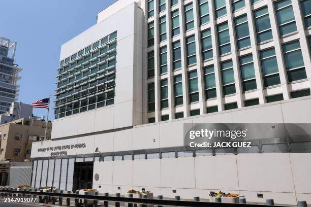 This picture shows the US Embassy branch office in Tel Aviv on April 19, 2024.