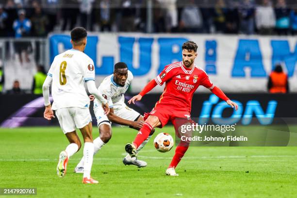 Geoffrey KONDOGBIA of Marseille and Rafa SILVA of Benfica during the UEFA Europa League Quarter-finals match between Marseille and Benfica at Oragne...