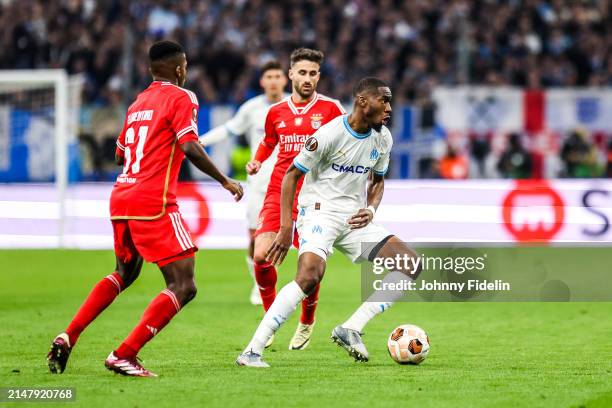 Geoffrey KONDOGBIA of Marseille and Rafa SILVA of Benfica during the UEFA Europa League Quarter-finals match between Marseille and Benfica at Oragne...