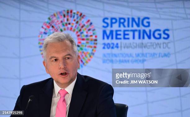 International Monetary Fund European Department Director Alfred Kammer listens at a press conference on the Regional Economic Outlook for Europe,...