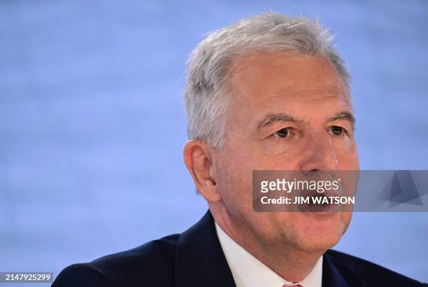International Monetary Fund European Department Director Alfred Kammer listens at a press conference on the Regional Economic Outlook for Europe,...