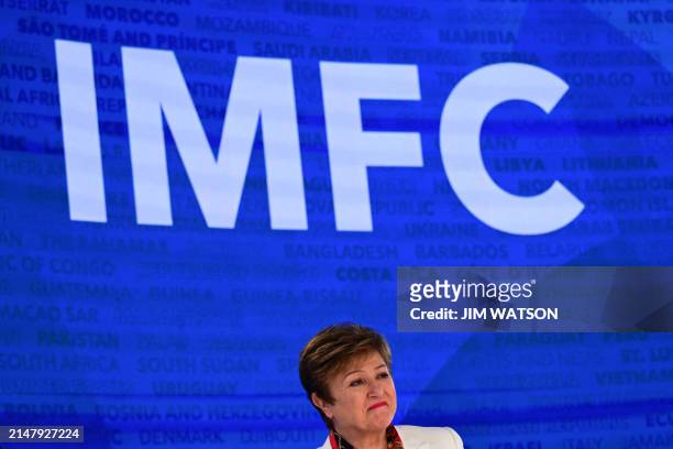 Managing Director Kristalina Georgieva attends a briefing about the International Monetary and Financial Committee during the IMF-World Bank Group...